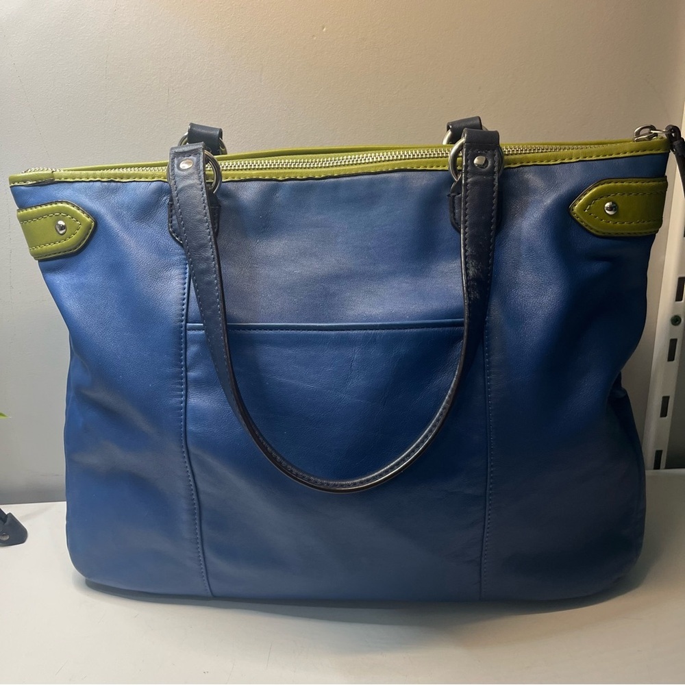 RARE Coach Daisy Spectator Emma Leather Tote in Moonlight Blue With Green Trim - Picture 6 of 14